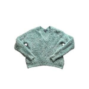 Freshman‎ XS Fuzzy Textured V-Neck Sweater – Light Blue/Green Soft Knit